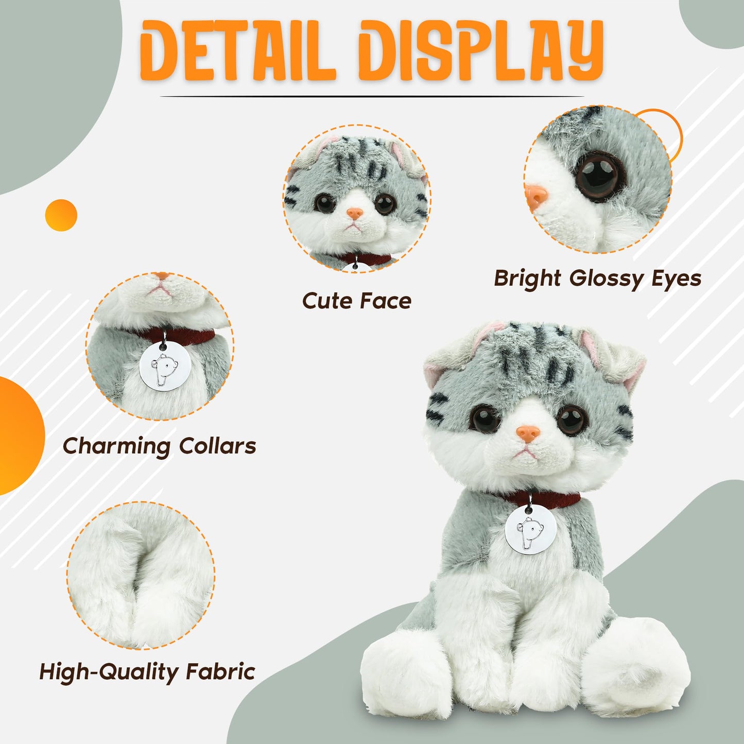 Made By Aliens Adorable Cat Stuffed Animal Plush Toy - enhanced Quality 8 Inch Soft and Cuddly Kitten with Cute Collar - Perfect for Kids  Cat Lovers  and All Ages (Mitty The Tabby Kitty)