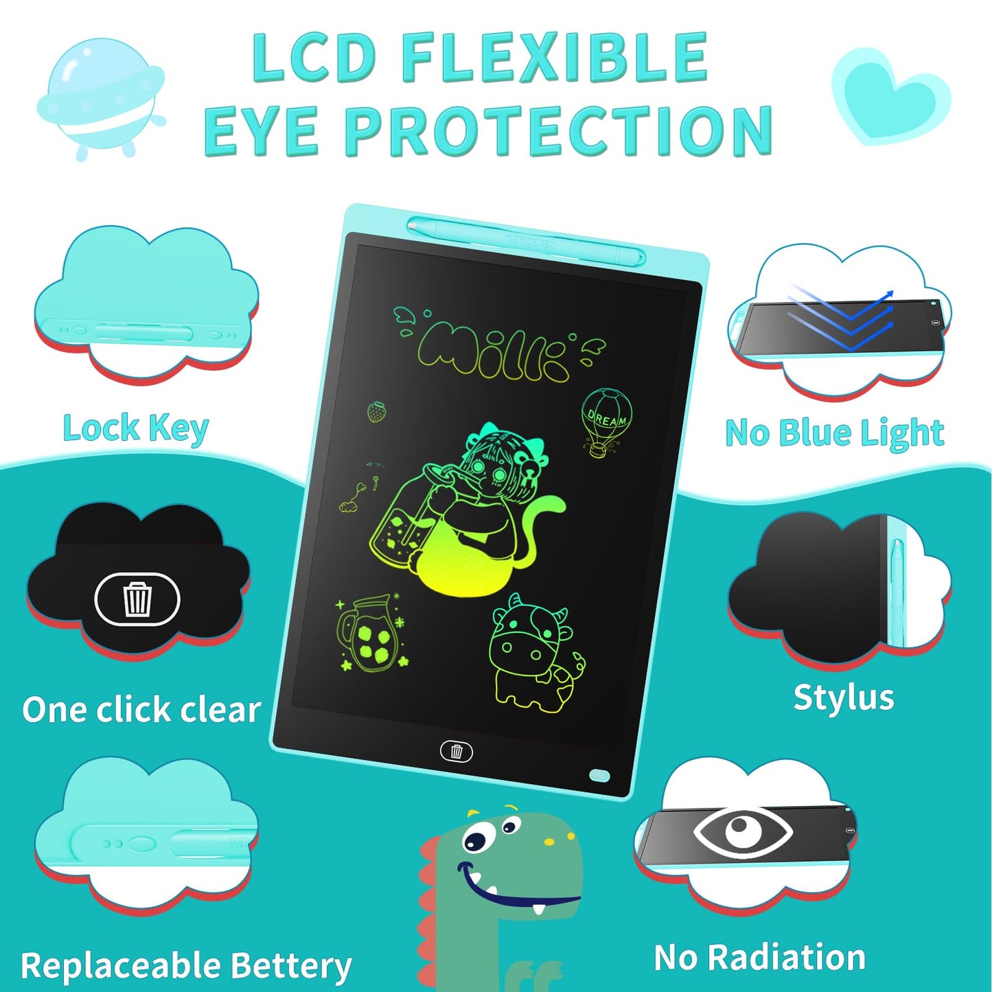 [2 Pack] Genialba LCD Writing Tablet 10-Inch Colorful Doodle Board, Toddler Learning Educational Toys Gifts for 3-8 Years Old Gi