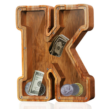 Fao Thuofyr Extra Large Wooden Piggy Bank - Piggy Bank For Kids,Piggy Bank Girls, Piggy Bank For Boys,Alphabet K Money Bank,Coin