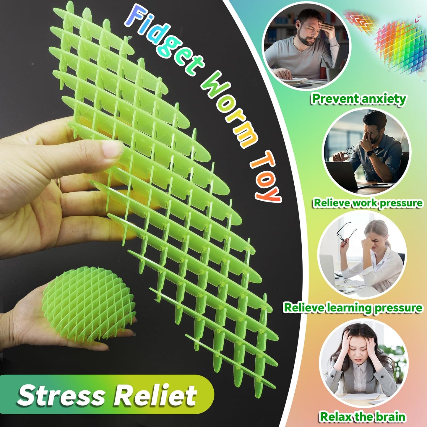 Fidget Worm Toy 5Pcs - Quiet Worm Sensory Toy,Stress Relief Fidget Toys,Stress Relieving Toys,Resistance Fidget Toys,Anxiety Rel