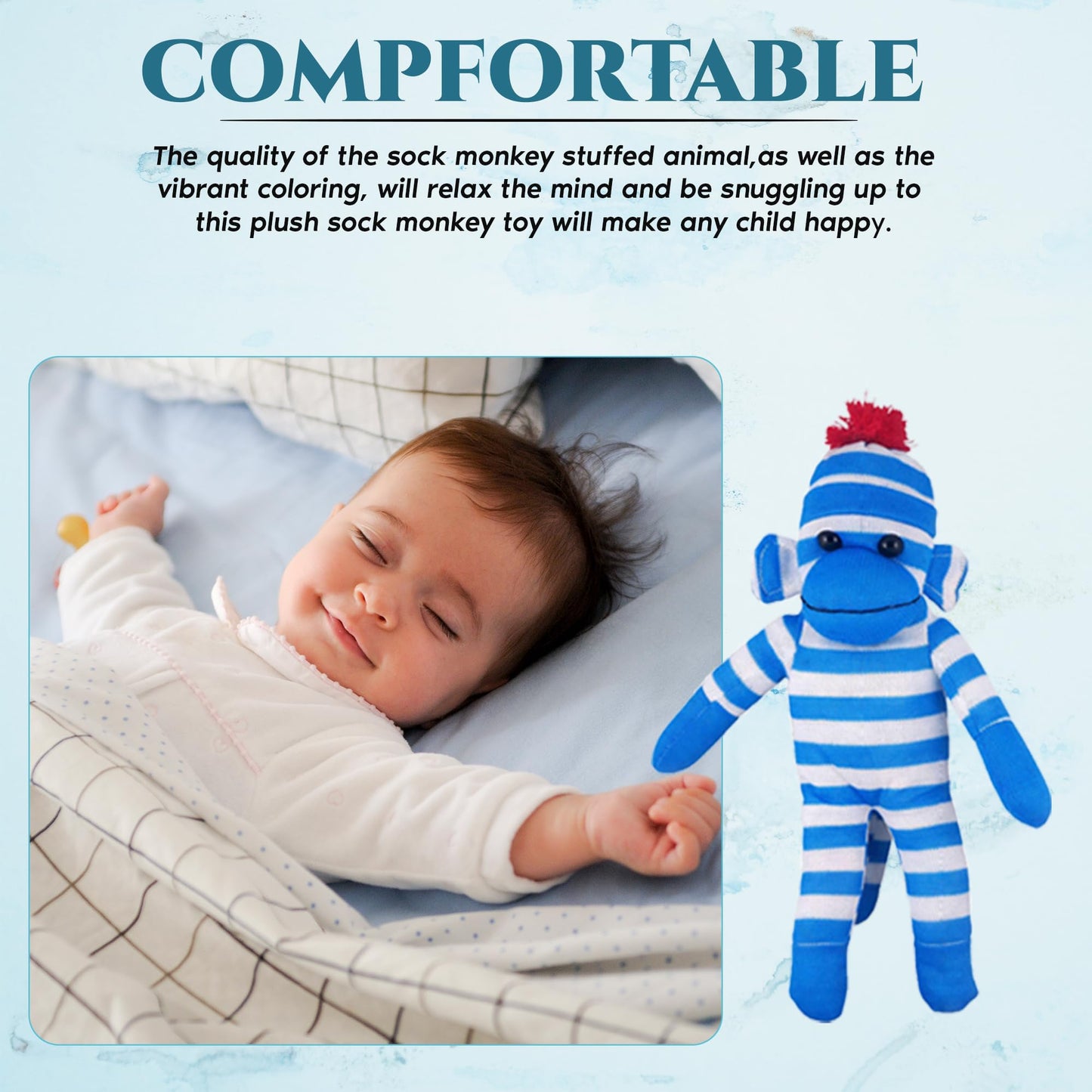 Plushland Plush Sock Monkey Stuffed Animal Toy - 16'' Blue Hand Knitted Gift for Kids, Babies, Boys & Girls