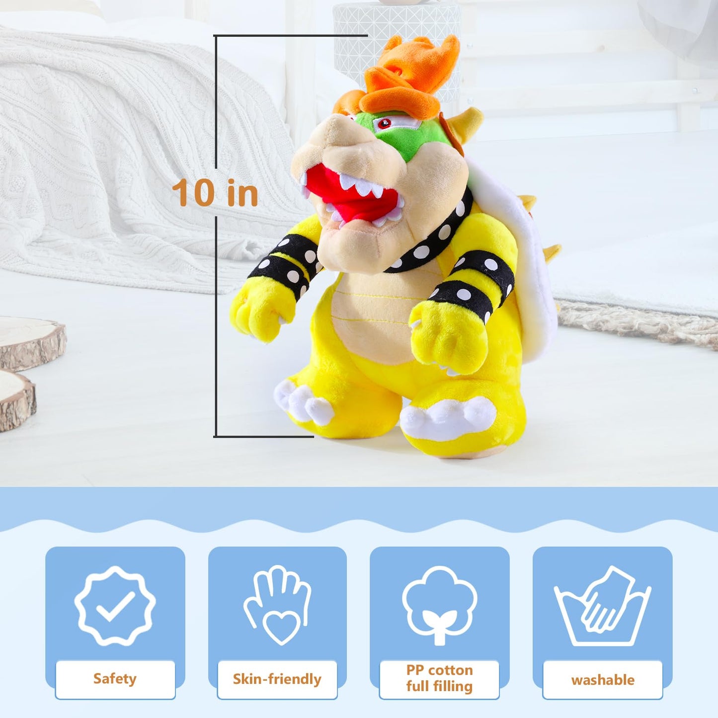 Equasis Bowser Plush,Bowser Stuffed Animal Mario All Star Collection 10 Inch Yellow– Sweet Gift For Mario Fans And Kids