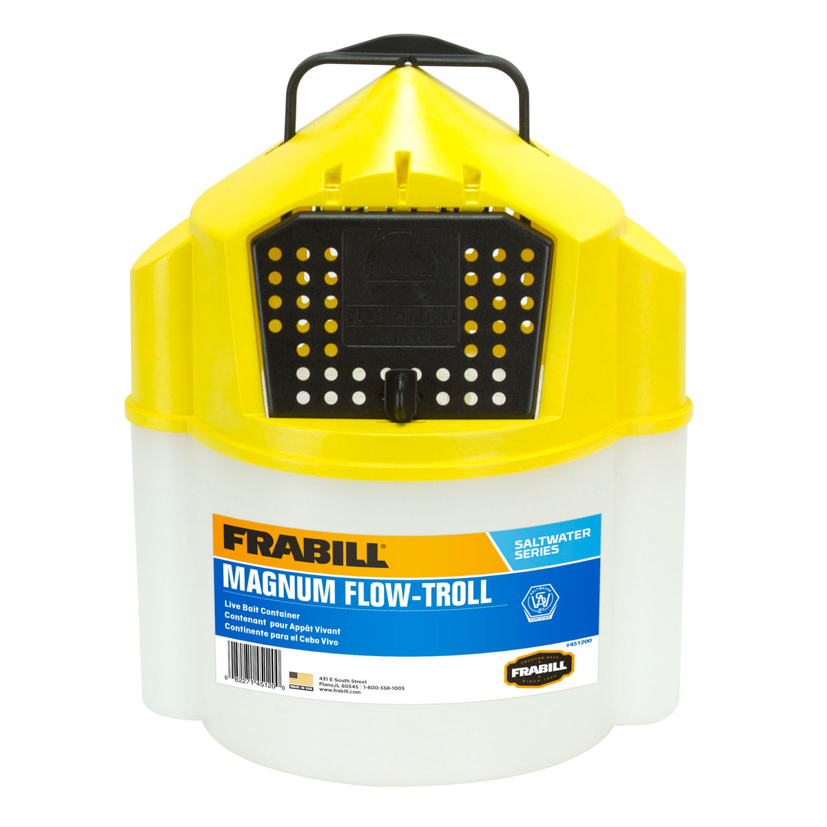 Frabill Flow-Troll Magnum Shrimp Bucket, 10-Quart, White/Yellow (451205)