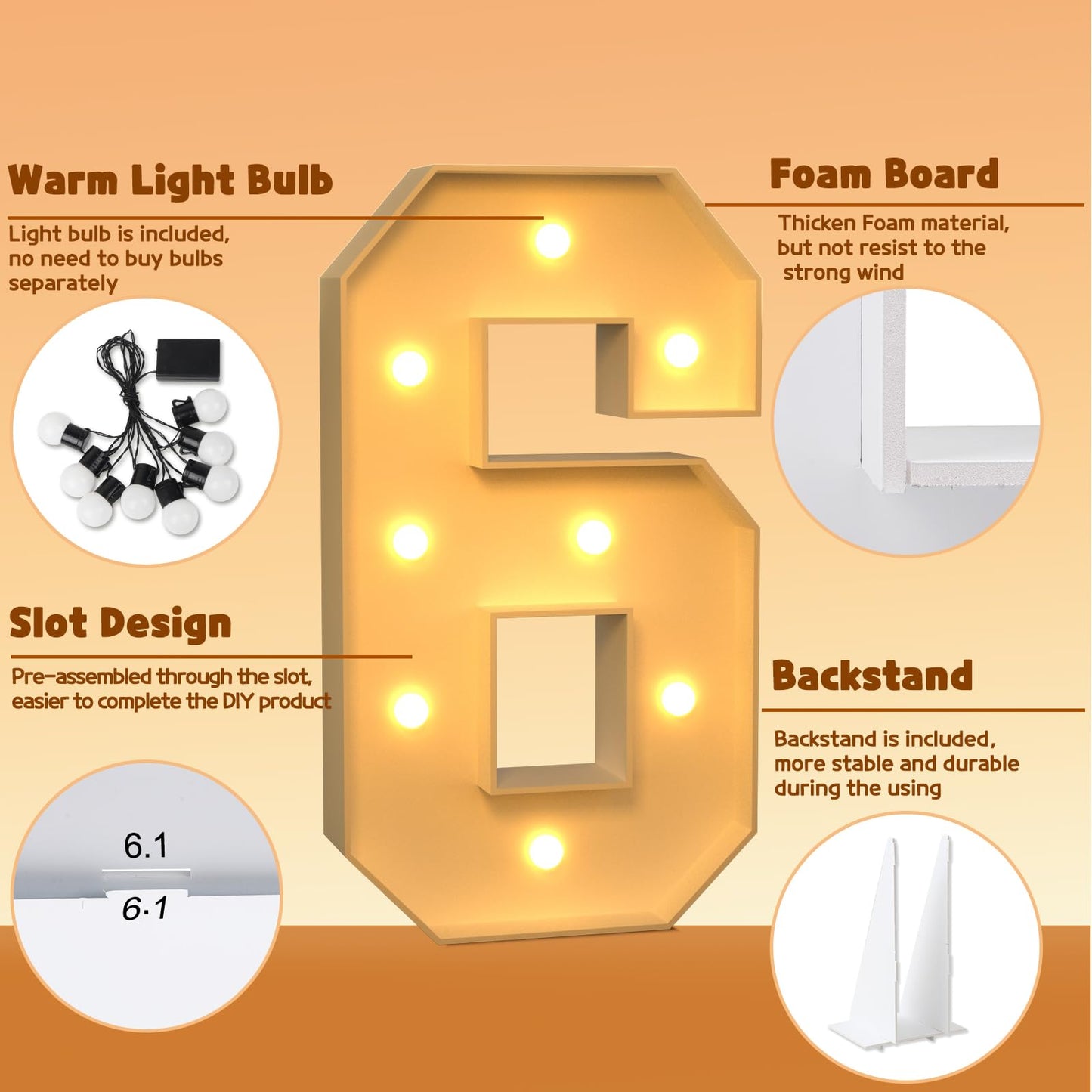 Imprsv 3Ft Light Up Numbers, Marquee Numbers For 60Th Birthday Decorations Anniversary Party Decor, Mosaic Numbers For Balloons