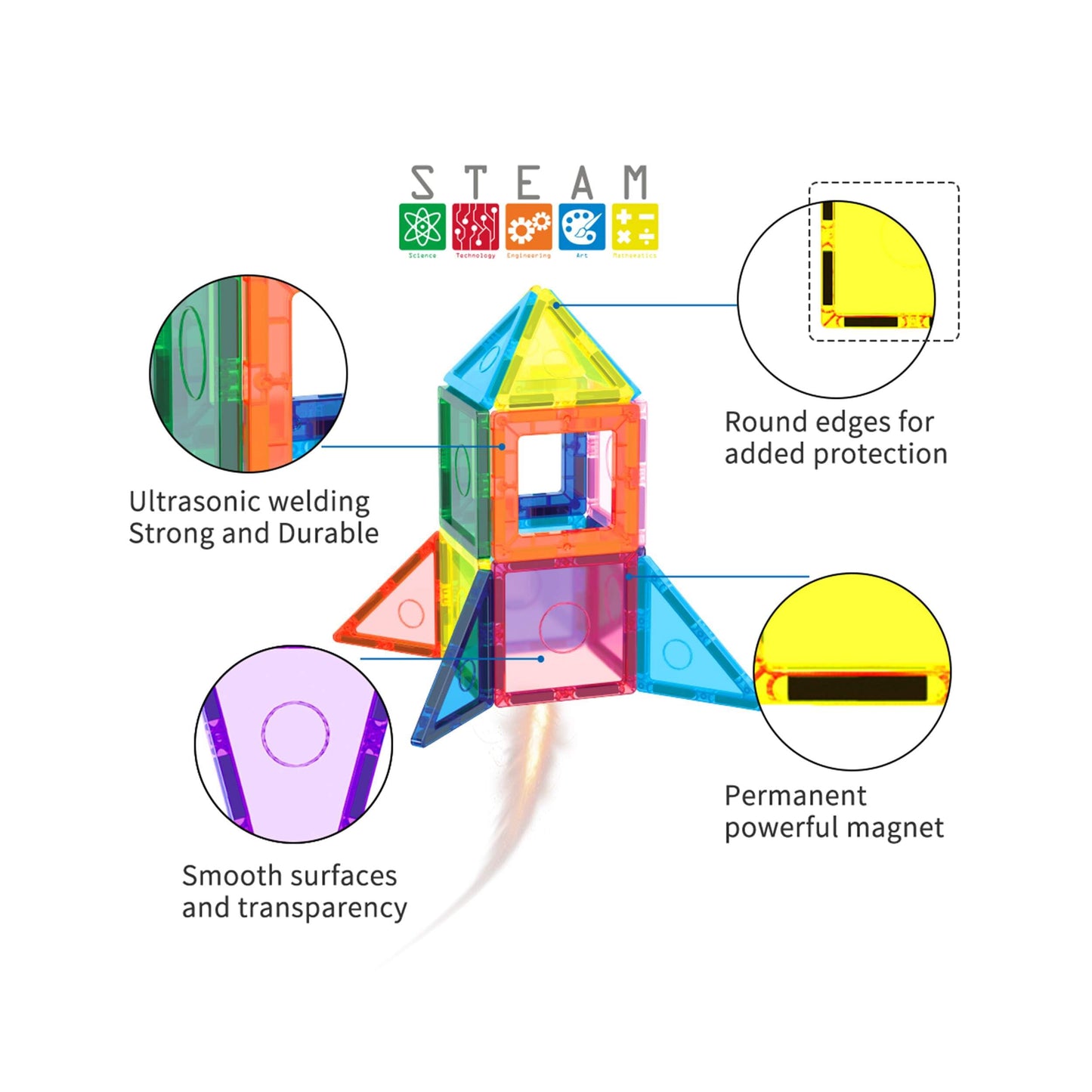 Everplay 110 pc Magnetic Tiles with Car Set, Building Blocks Toys STEAM Educational Learning Magnet Toy Preschool Montessori Boy