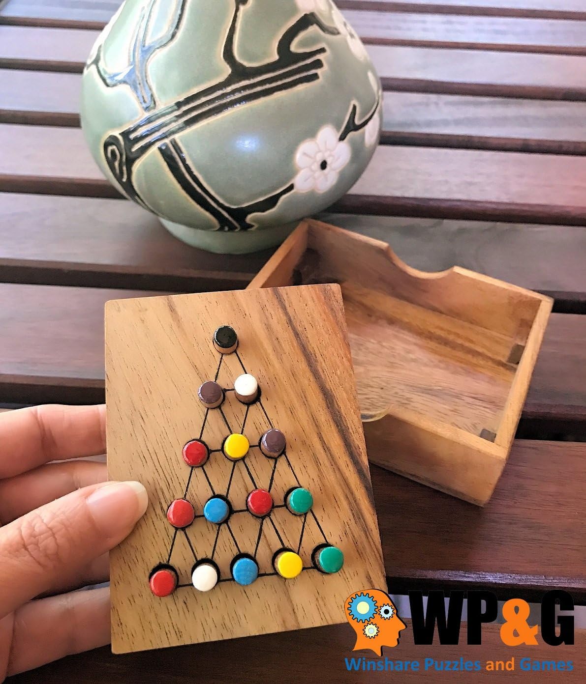Winshare Puzzles Last Fighter Tricky Triangle IQ Puzzle Game - Wooden Brain Teaser, Model 104, Varies Color