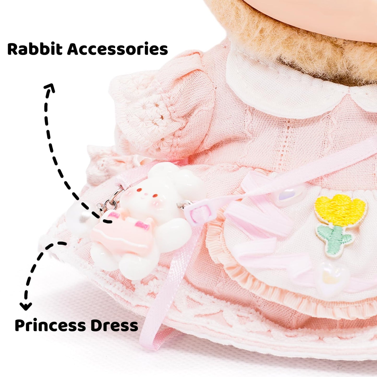 LYBHYQTII Clothes for 17cm Dolls Pink Cute Style 3 Piece Set Including a Bow  Dress and Rabbit Bag  Fashion Dolls Outfit with enhanced Dolls Accessories for Play & Display - No Doll
