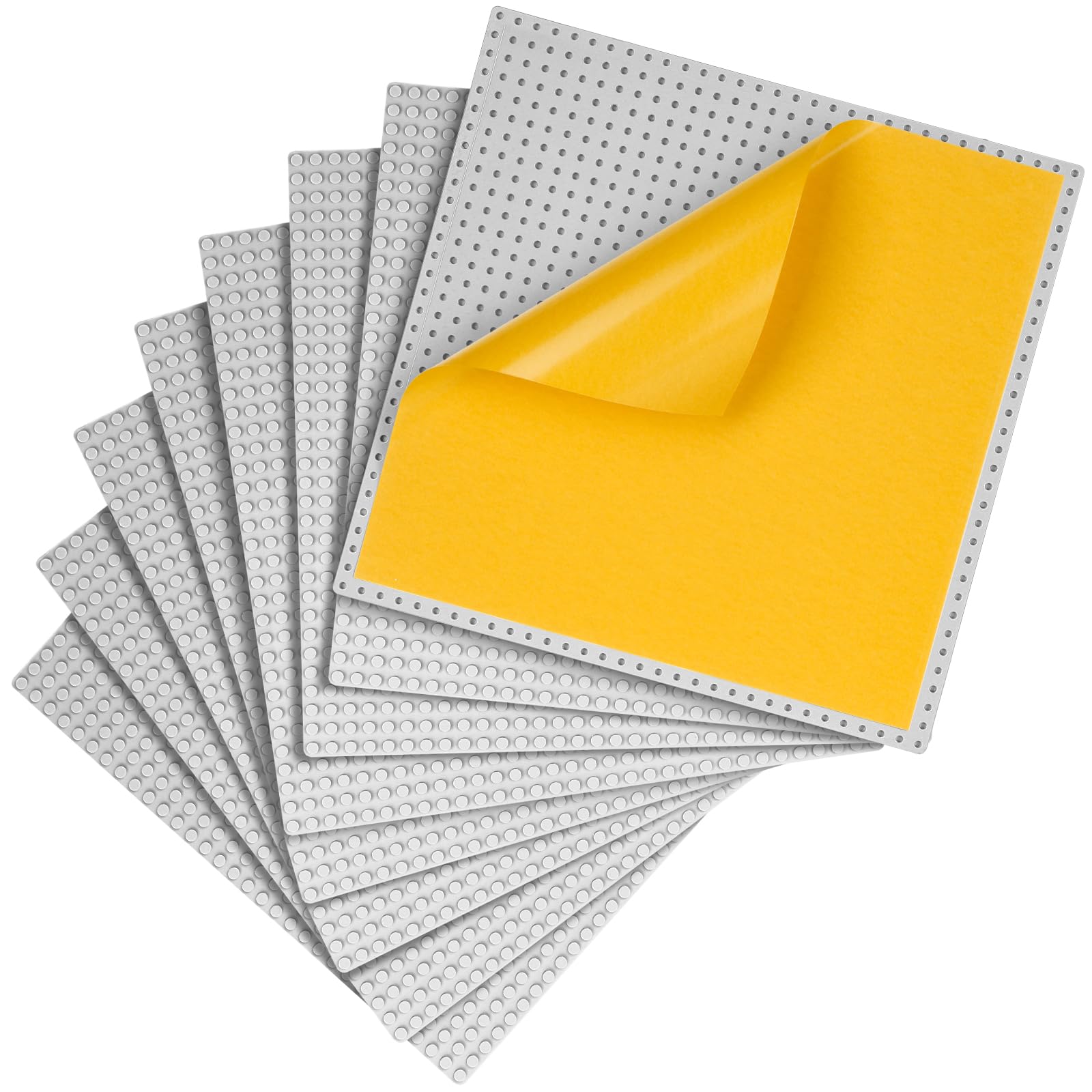 MIMAX Peel-and-Stick Baseplates 8PCS (10x10)  Toy Building Brick Blocks Base Plates  Self Adhesive Baseplate for All Major Brands  Build On Table Wall (Light Gray)