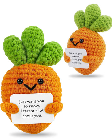 Jelutar Mini Funny Positive Potato, 3 Inch Knitted Doll With Positive Card For Cheer Up Gifts And Party Decorations, Cute Positive Potato Crochet Doll For Birthday Gifts (Positive Carrot)