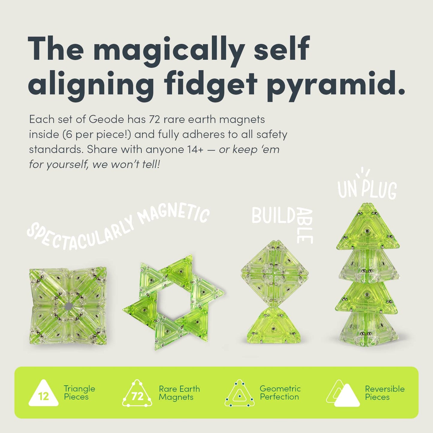 Speks Geode Pyramid - Magnetic Fidget Toy For Adults & Teens 14+ | Sensory Gadget For Stress Relief, Office Desk Toy Present, Christmas Gift, Holiday Stocking Stuffer | 12-Piece Set - Peridot