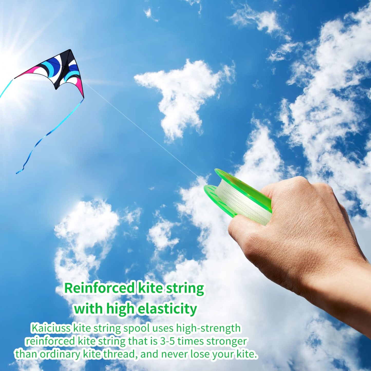 Kaiciuss Kite String Hoop For Kids, Orange & Green Kite Spool Set, Kite Handle Kit With 300 Feet Line For Each Kite Reel Winder (2 Pack)