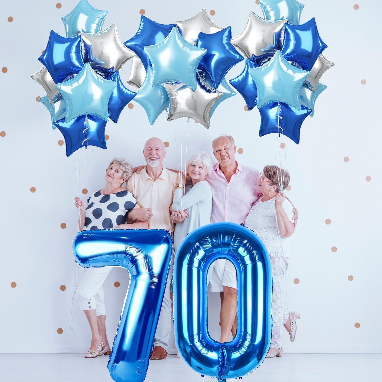 40 Inch Number 70 Balloons For Men, Dark Metallic Blue Large 70Th Birthday Balloon Decor, Silver Light Royal Sky Teal Blue Self