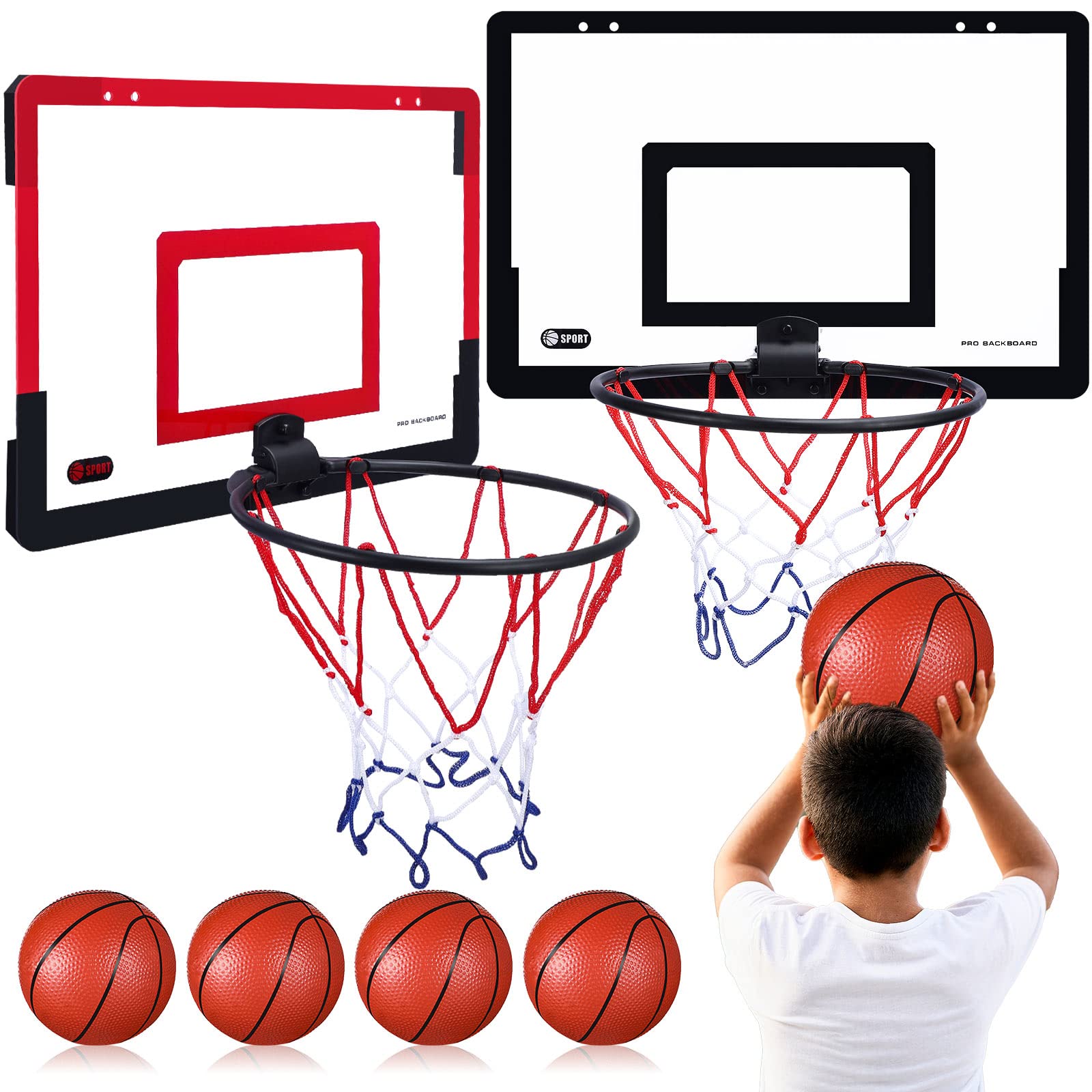 Sosation 2 Pcs Mini Basketball Hoop with 4 Basketball  Sticky Hook  Pump  Indoor No Drilling Basketball Hoop Decompress Game for Kid mature-themed Gift(Classic Style)