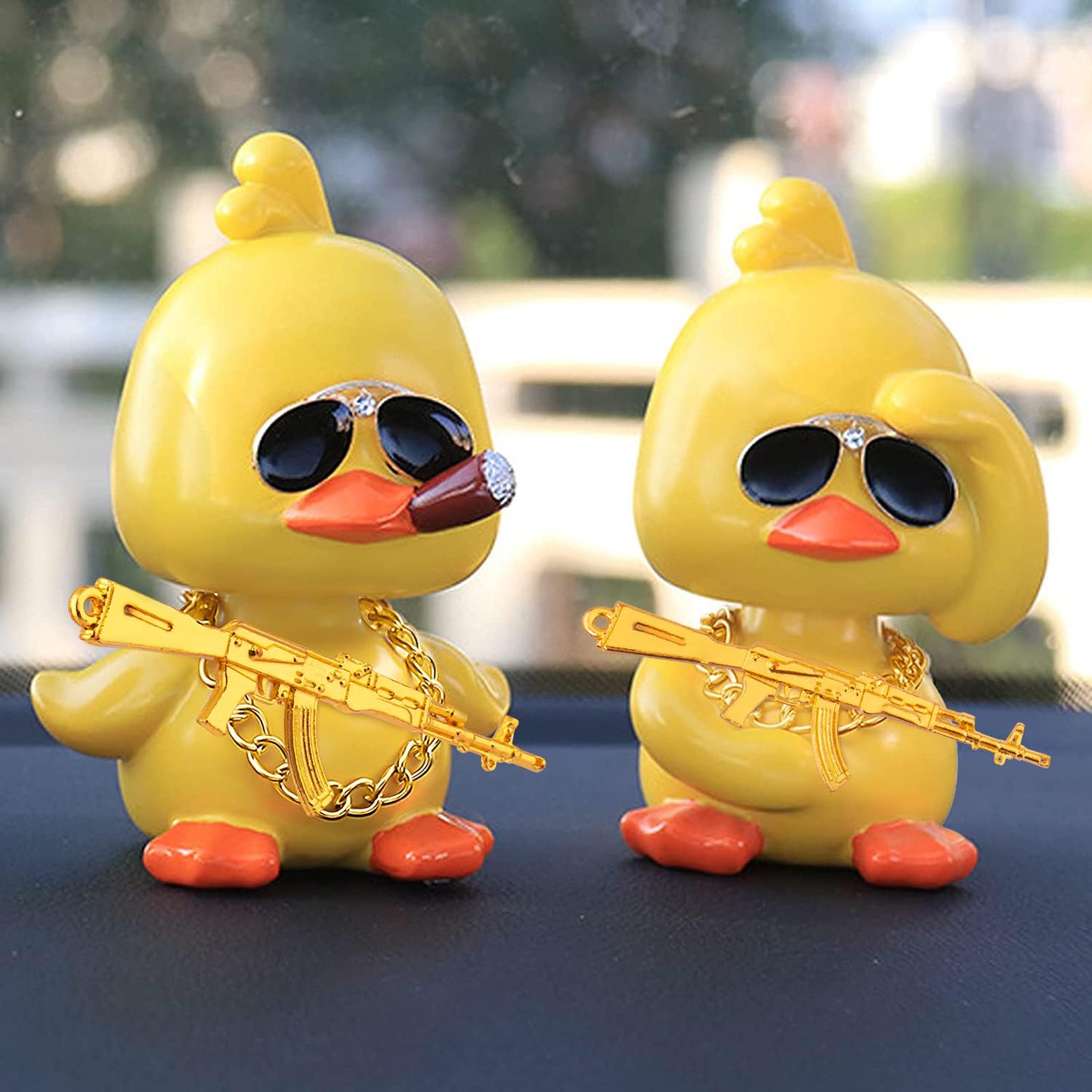Wonuu Bobble Heads Ducks, Car Dashboard Decor Cute Yellow Shaking Head Duck Doll For Car Interior Ornament With Glasses, Necklace And Funny Accessories (Duck Cool)