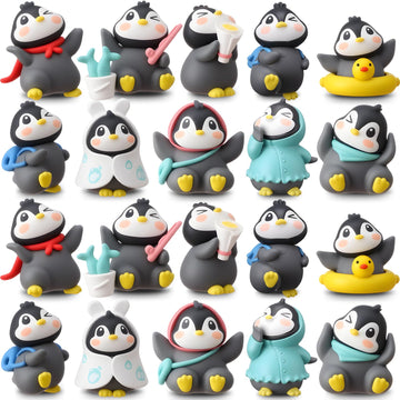 Macarrie 20 Pcs Penguin Figurines Cute Penguin Figures Characters Toys Cake Toppers Decorations Winter Small Figurines for Boy G