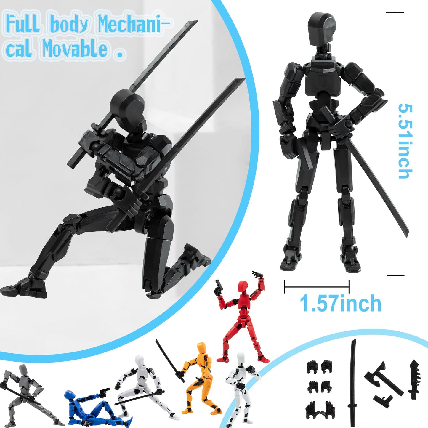 Sulliwayu 4PCS Assembled Titan T-13 Action Figures Set Lucky Dummy Nova 13 Action Figure Robot Anime Stick Figures Fidget Toys f