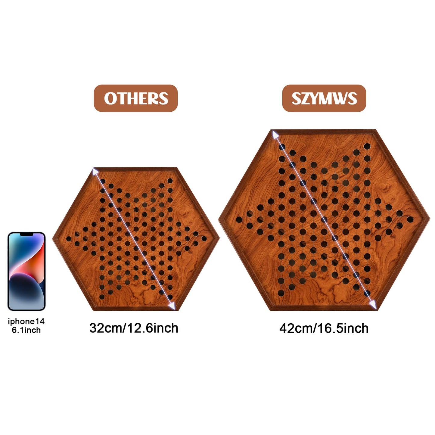 16.5 Inches Extra Large Wooden Jumbo Chinese Checkers Board Game Set With Drawers For Up To 6 Players Classic Strategy Game | Ea