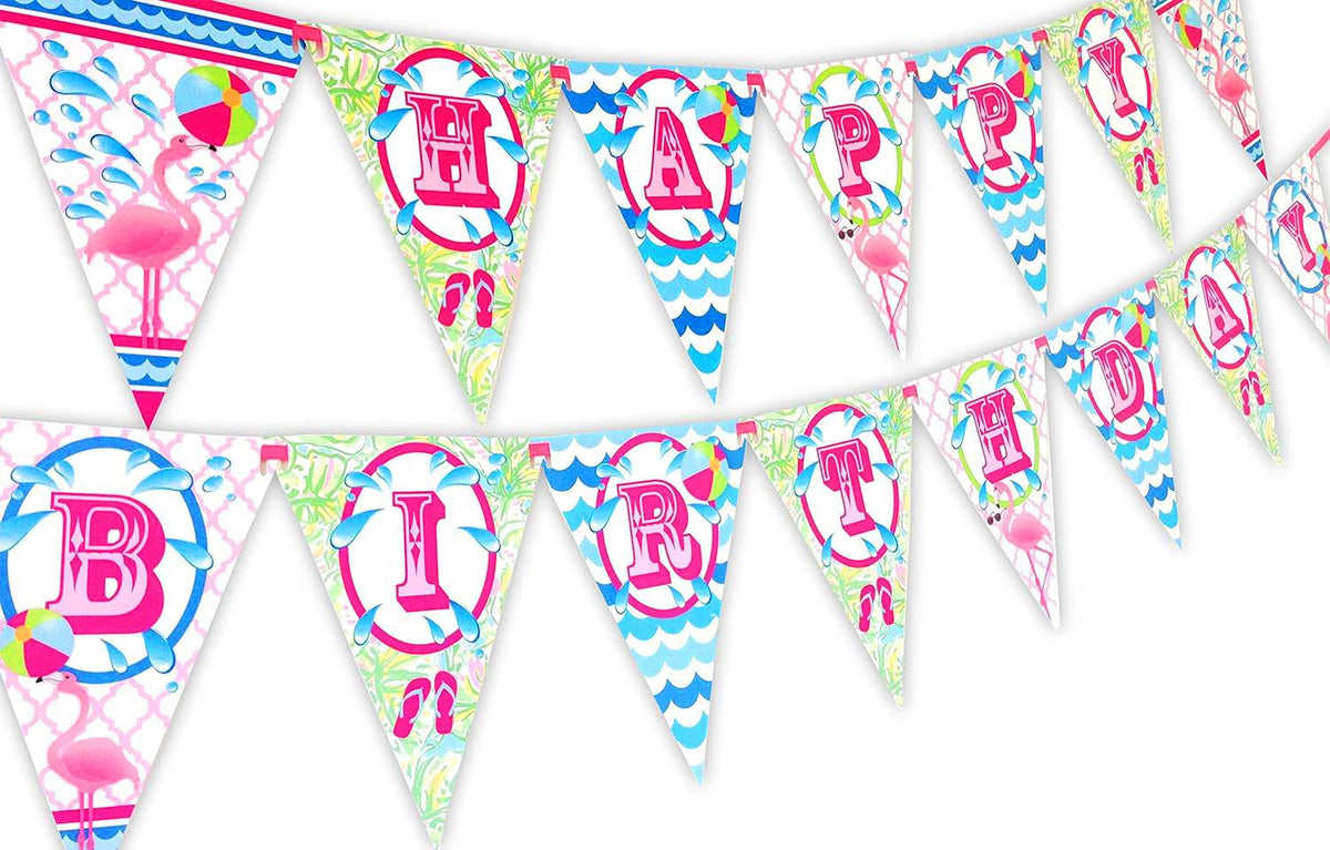 Flamingo Party Happy Birthday Banner Pennant