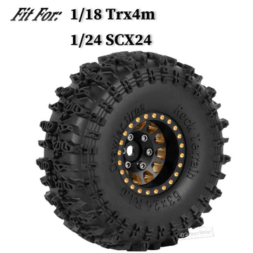 RcarmubWow RC 1.0'' Beadlock Wheels and Tires for RC Crawler 1/18 TRX4M,1/24 SCX24,Brass 1.0 Beadlock Wheels RC Rims w/ 1.0 Bead