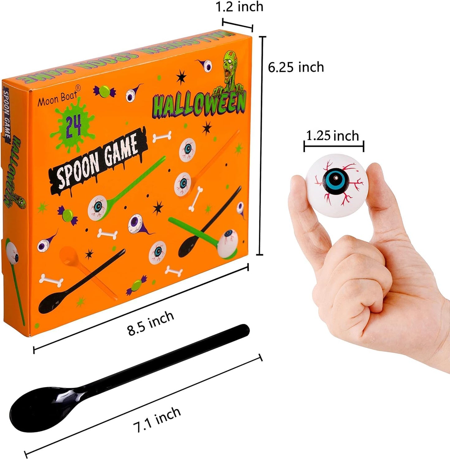 Moon Boat 24 Packs Halloween Eyeball Spoon Relay Race Toy Set - Indoor/Outdoor Party Supplies, Black, Melamine