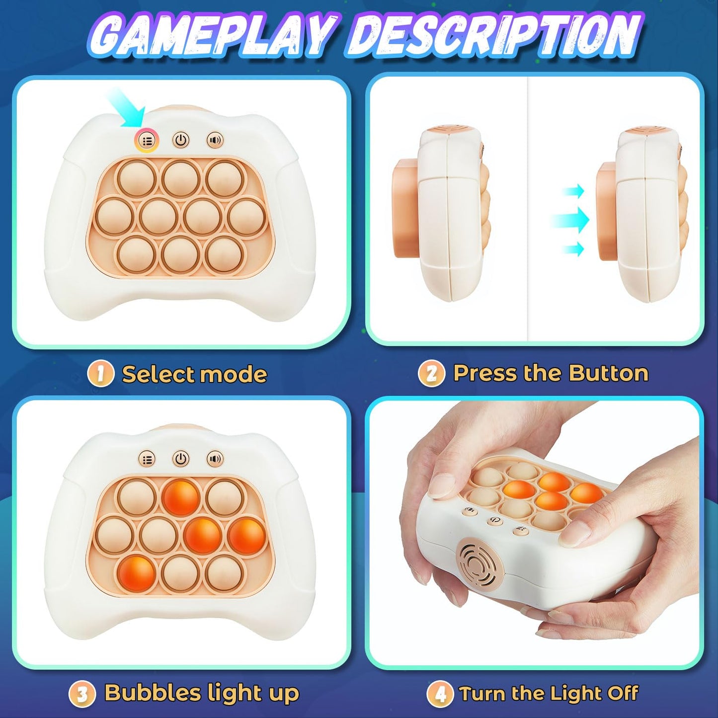 Acvens Quick Push Game For Kids 8-12,Pop Sensory Fidget Toys For Kids 6-12,Birthday Gifts For Boys And Girls (White)