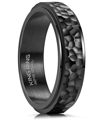 King Ring 6Mm Spinner Hammered Ring - Stress Relief Fidget Ring For Men & Women K39V2 - Black 10