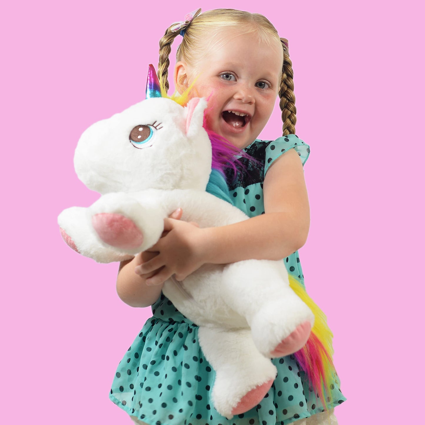 Dreamsbe Unicorn Stuffed Animal With Mommy And 4 Baby Unicorns For Girls - Plush Mom Unicorn Stuffie With Pocket For Babies In H