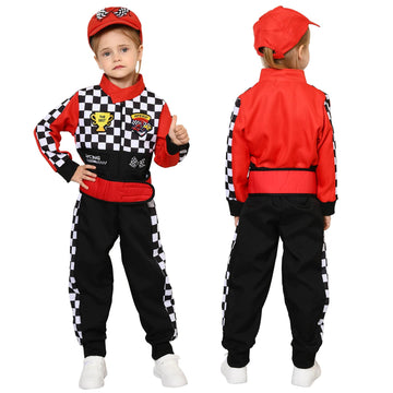 Latocos Kids Race Car Driver Costume Boys Girls Racer Jumpsuit With Car Cap Sunglasses Kids Dress Up Role Play For Halloween