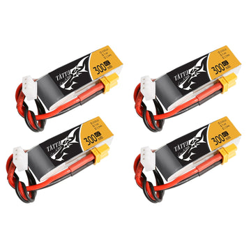 Tattu 4Pcs 7.4V 300Mah 2S 45C Lipo Battery Pack With Xt30 Plug For Emax Babyhawk Micro Fpv Quad Racing Drone