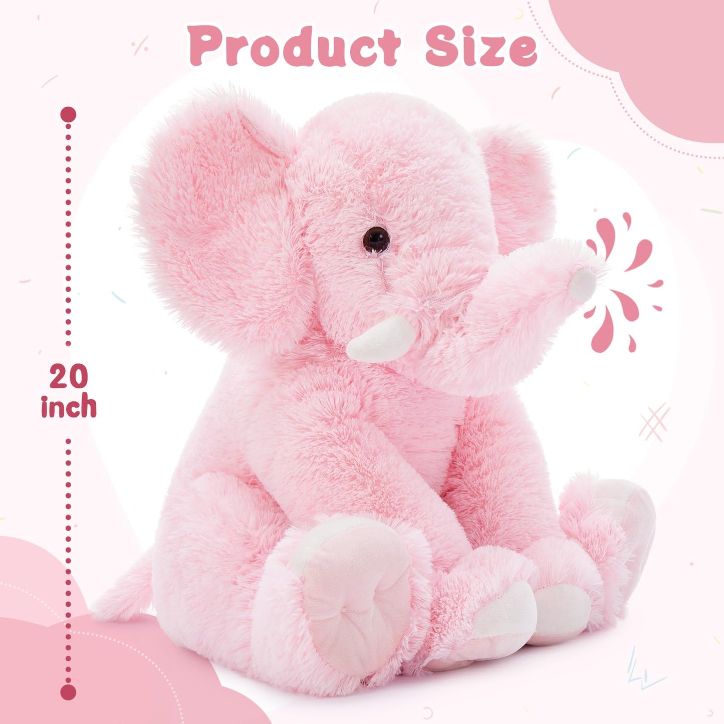 MorisMos Pink Elephant Plush Toy - Soft 19 Inch Stuffed Animal for Boys & Girls