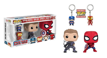 Funko Pop Marvel: Civil War Hawkeye Spiderman, Iron Man & Captain America Keychain