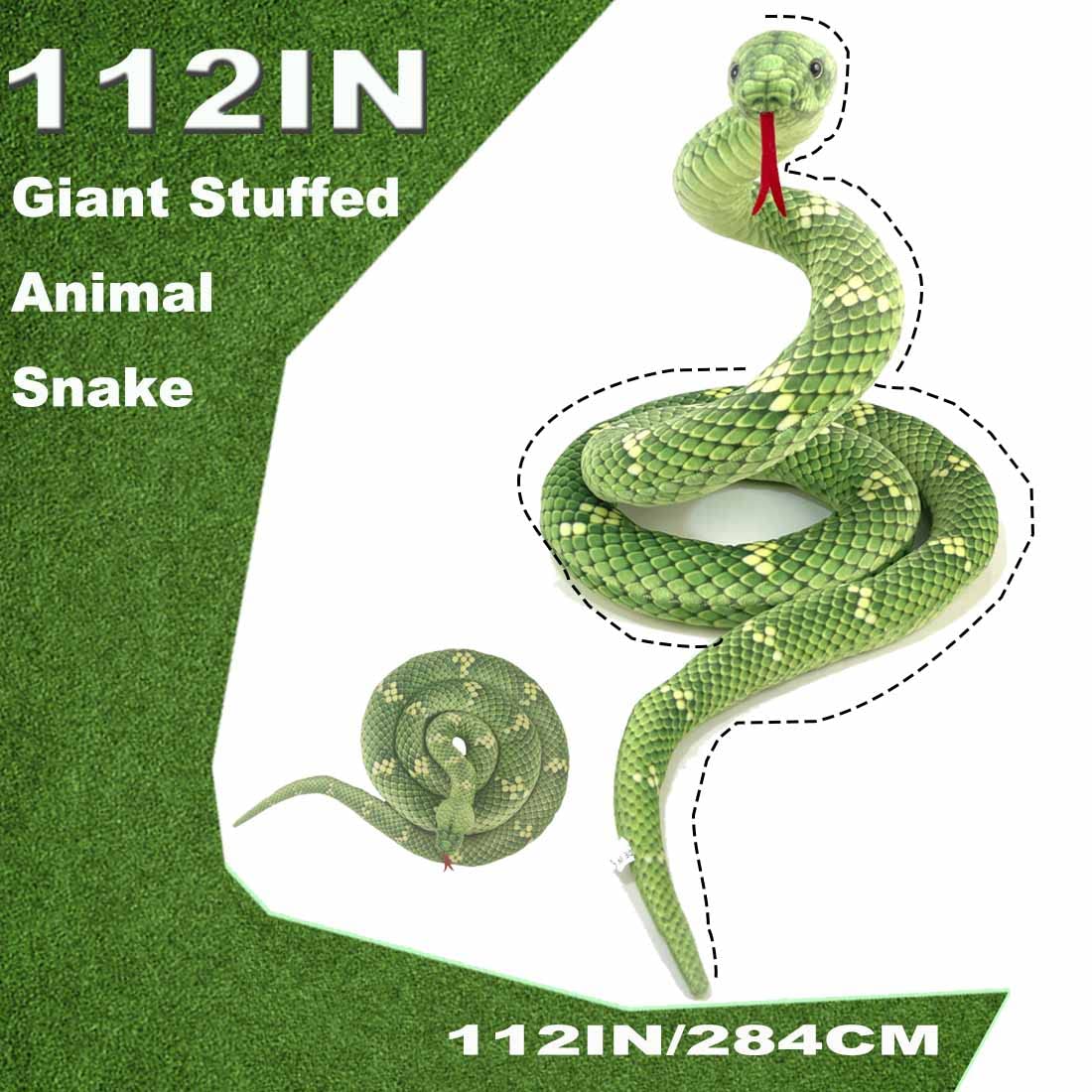 Mukouxun 112 Inch Stuffed Anaconda - Green Kids Plush Snake Toy with Prank Props