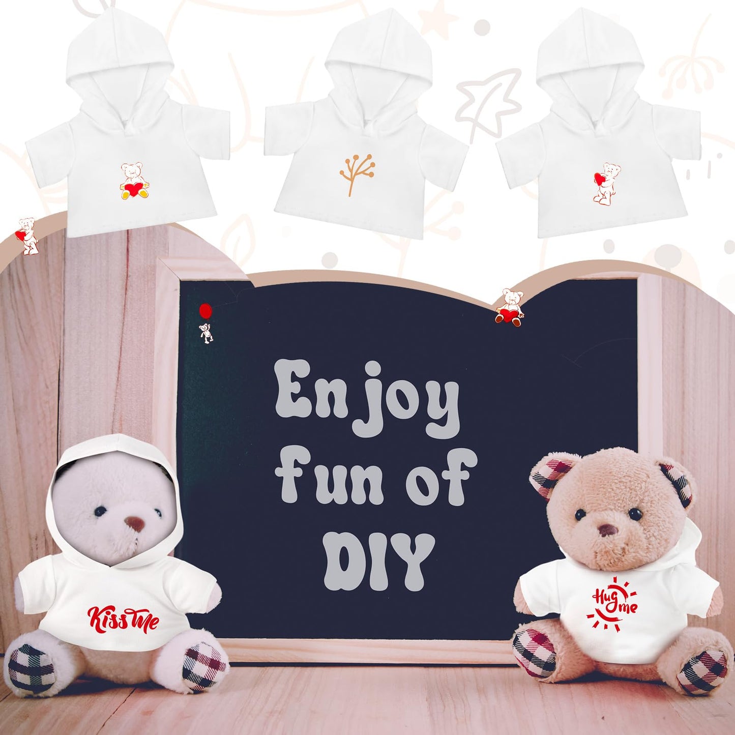 Litherr S 8-12 Inch Stuffed Animal Clothes Tshirt Sublimation Plush Bear Hoodie Perfect For Diy Your Personalization Stuffed Dol