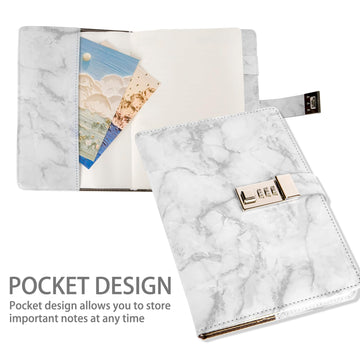 Kutoda Marble Diary With Lock, 192 Pages College Ruled Secret Journal With Lock, Waterproof Diary With Lock, A5 Journal With Loc