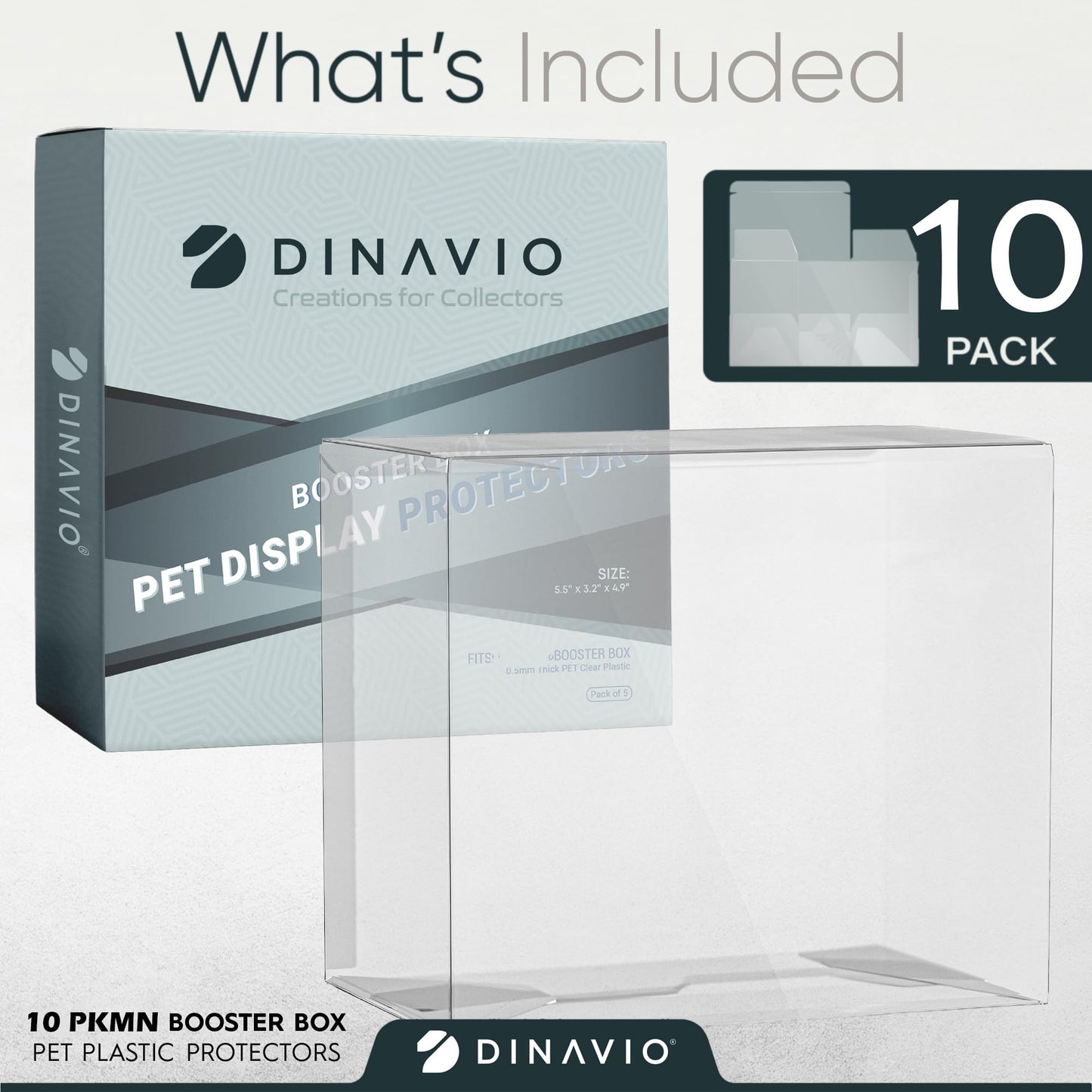 Dinavio Crafthouse Plastic Booster Box Protectors - 10 Pack, Clear, 0.5mm Thick, Compatible with English PKMN Boxes, Model DC765