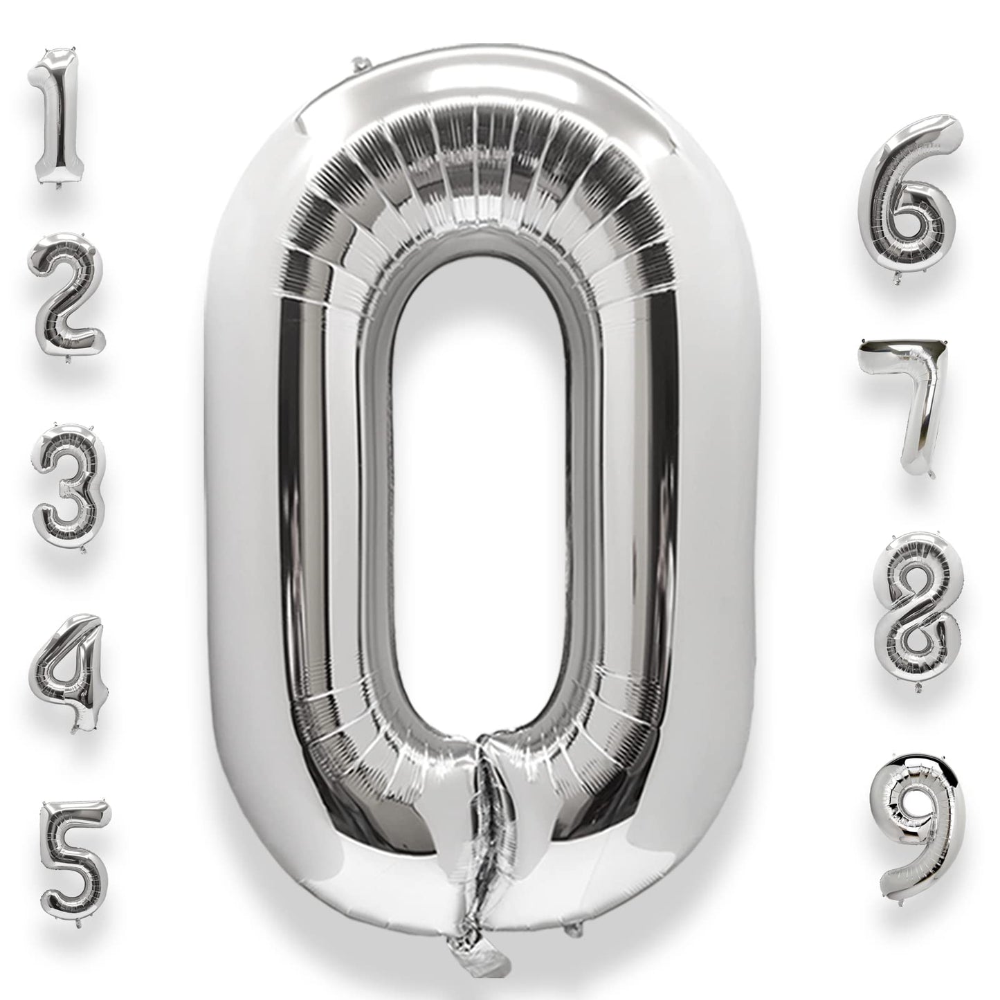Aule 40 Inch Big Silver 0 Balloon Number Large Foil Helium Number Balloons 0-9 Jumbo Giant Happy 0Th Birthday Party Decorations