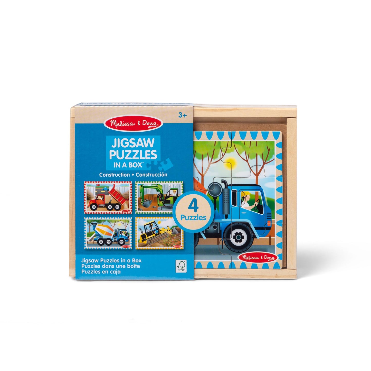 Melissa & Doug Construction Vehicles 4-In-1 Wooden Jigsaw Puzzles In A Box (48 Pcs) - Fsc Certified