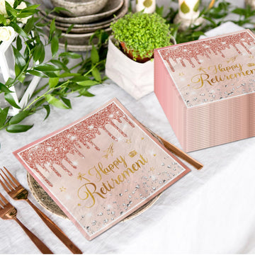40Pcs Pink Retirement Paper Napkins Retirement Party Decorations, Disposable Rose Gold We Will Miss You Napkins For Men Women Go