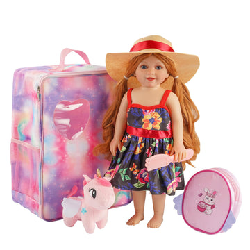 Babeside 18 Inch Doll Clothes And Accessories With Doll Bag For 18 Inch Baby Dolls Girl, 7 Pcs Dolls Clothes With Hat Comb Mirro