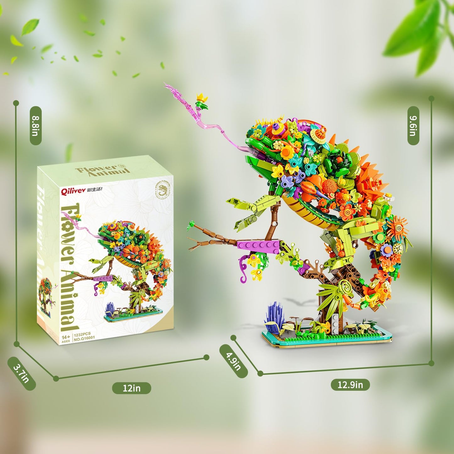 OQMI Chameleon Building Block Set, 1232PCS Plastic Kit, Compatible with Lego, 13 x 9.7 x 4.9 inches, Perfect for Teens and Adults 14