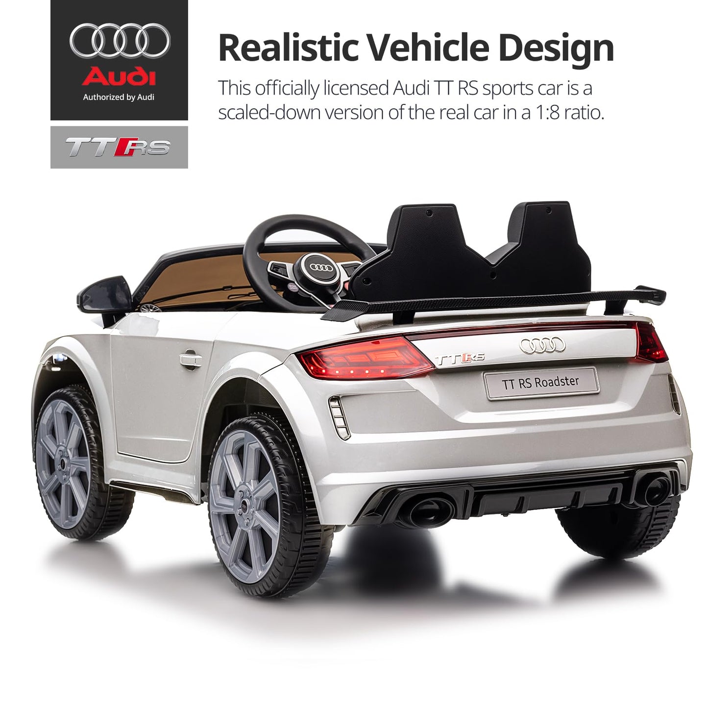 Hikiddo Electric Ride On Car For Kids, Licensed Audi 12V 7Ah Kids Ride-On Toy For Toddlers 3-5 Year Old Girls With Remote - Whit
