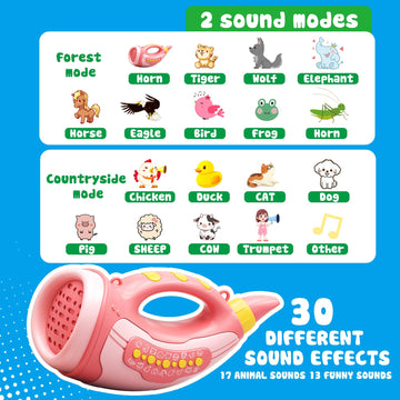 Aooess Voice Changer Toy For Kids 5-7: Animal Sounds Horn 30 Fun Sound Effects & Lights Voice Changer Device Kids Hunting Toys N