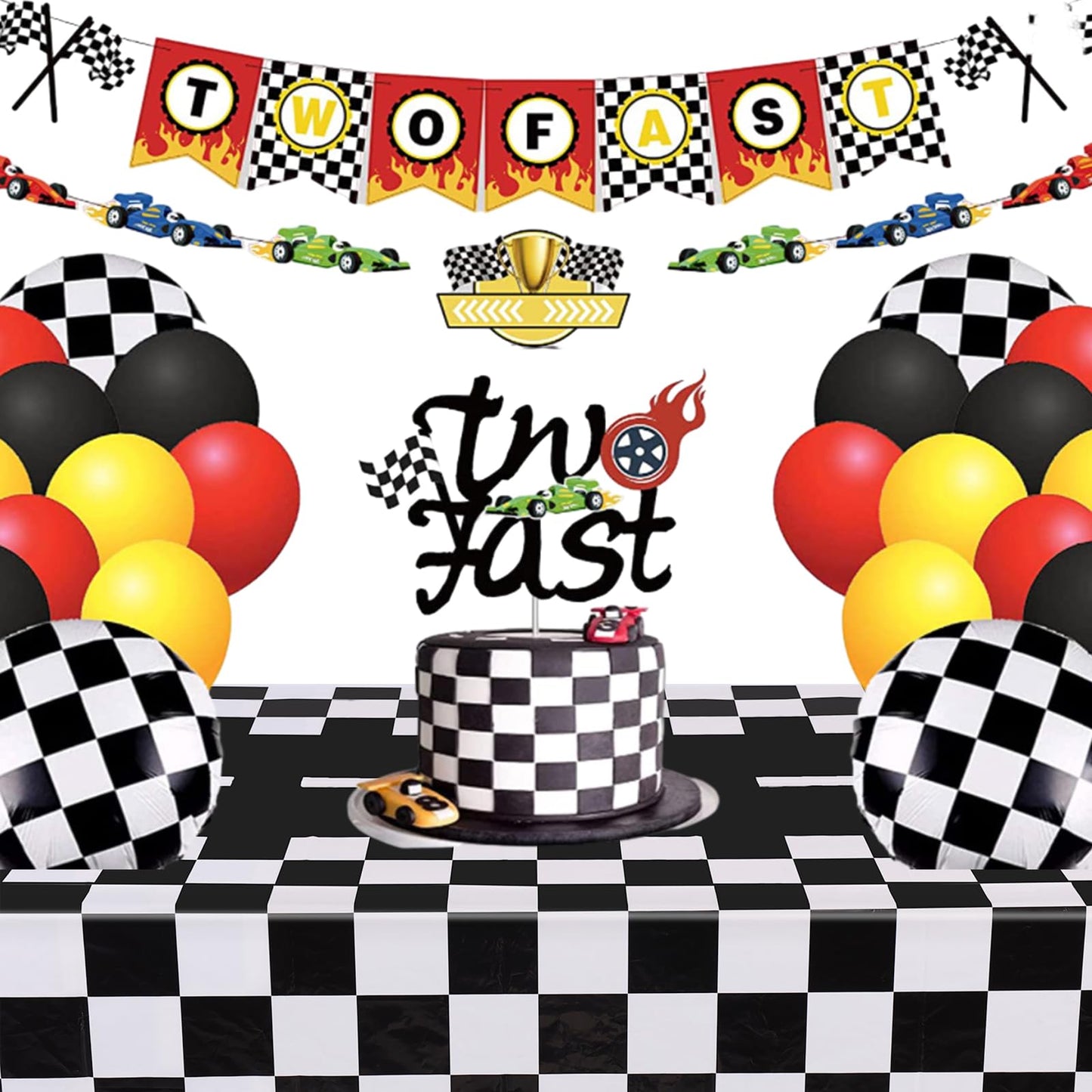 Kesfey 3 Packs Race Car Plastic Table Cloths 54 X 108 Inch Race Car Road Birthday Party Supplies Race Track Tablecloth Black Che