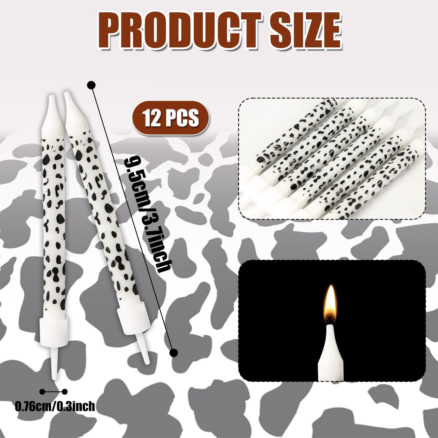 12pcs Cow Candles, Cow Print Cake Topper Birthday Party Candles Cake Decorations Baby Shower Birthday Farm Animal Theme for Girl
