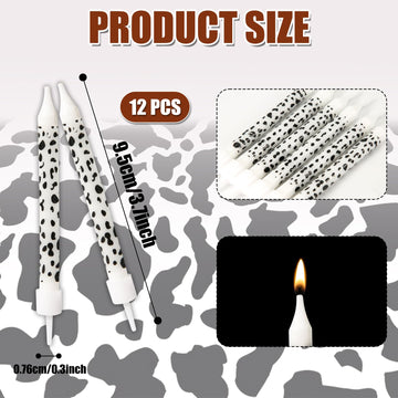 12pcs Cow Candles, Cow Print Cake Topper Birthday Party Candles Cake Decorations Baby Shower Birthday Farm Animal Theme for Girl
