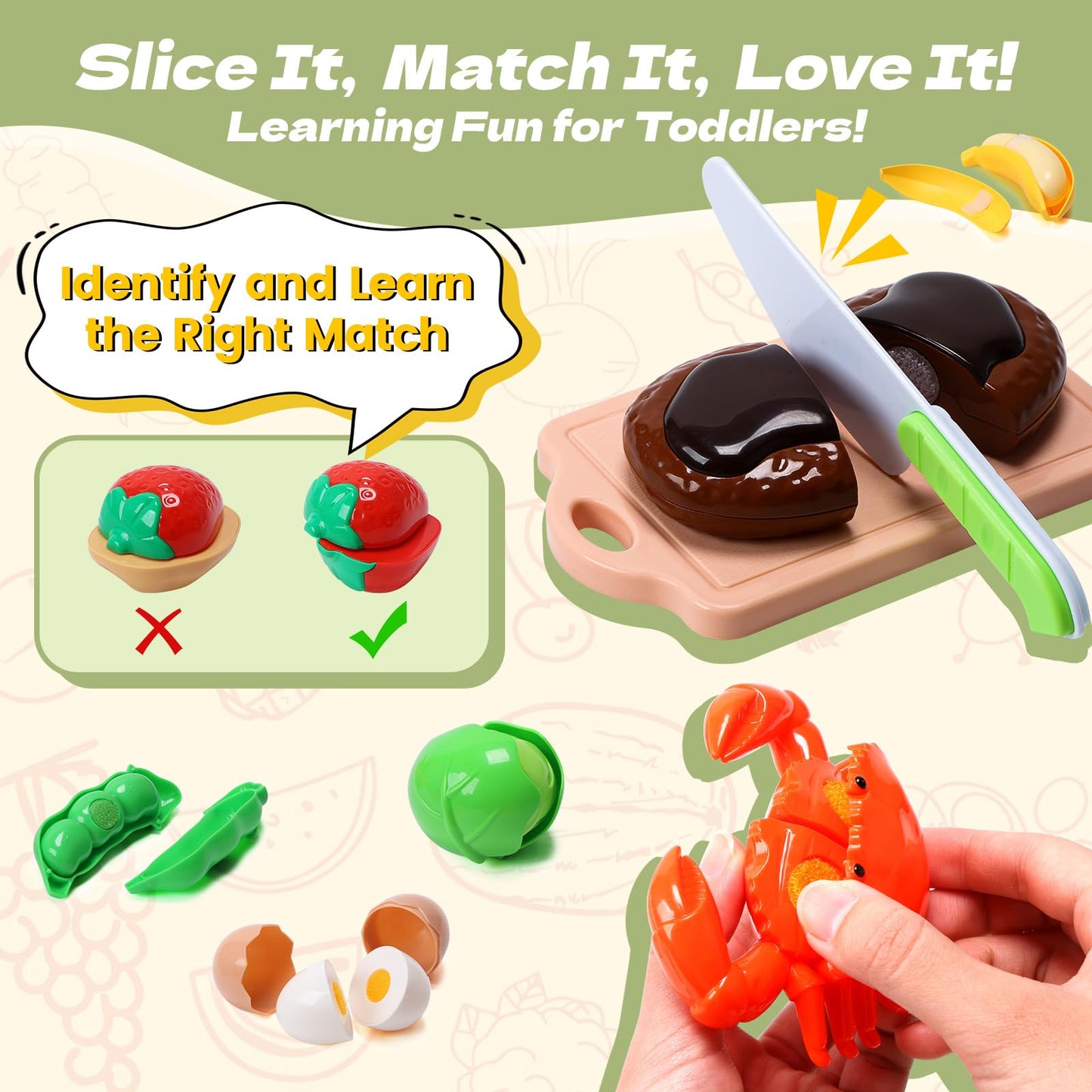 Cute Stone 51-Piece Mini Play Kitchen Accessories For Kids, Pretend Cooking Playset With Pots, Pans, Utensils, Cutting Fun Fruit