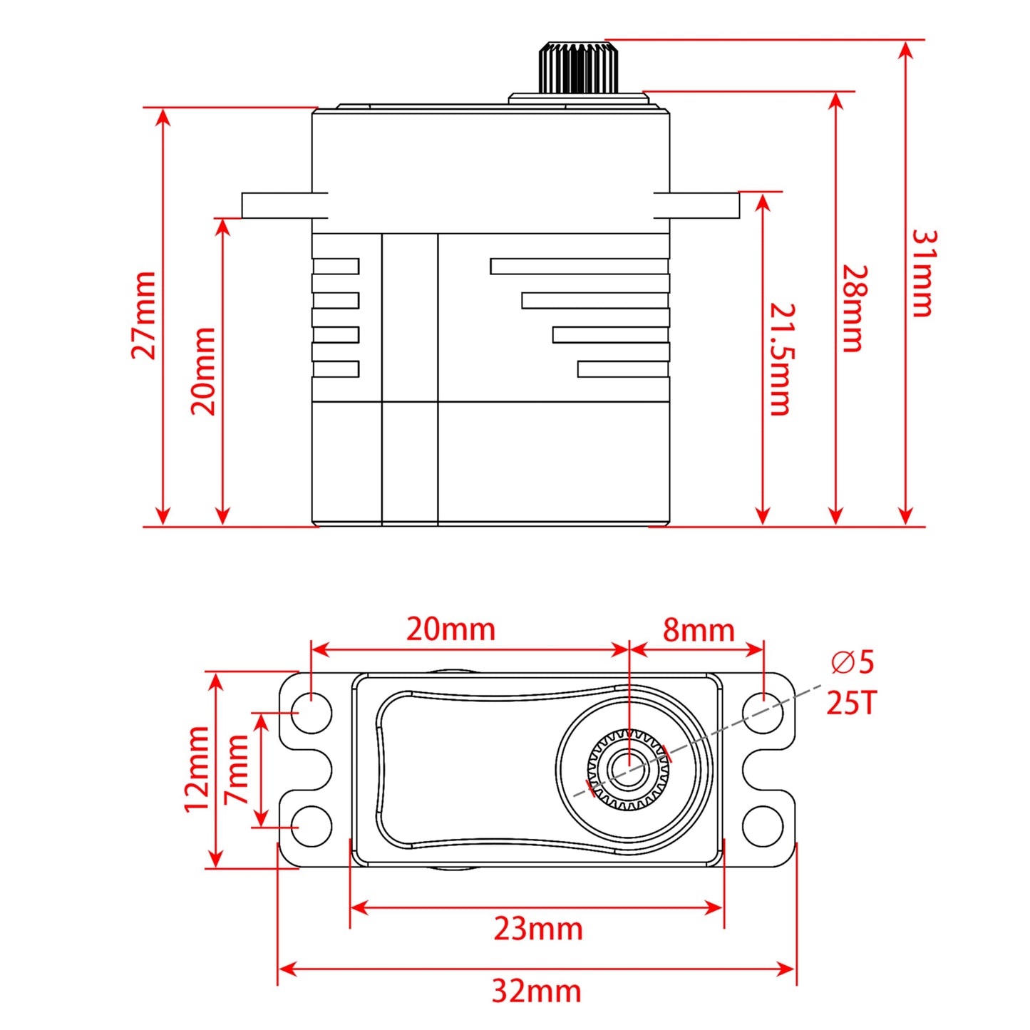 MEUS Racing RC Micro Servo 12.5KG High Torque for SCX24 TRX4M 1/10 1/8 Crawler Car