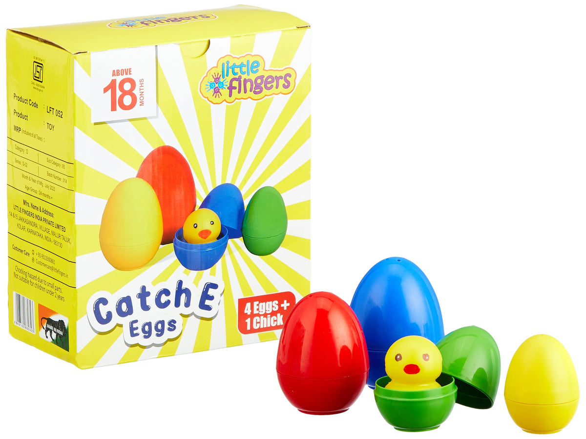 Intra Kids Colorful Egg Catch & Stack Toy  5Piece Multicolor Educational Eggs With Surprise Duck Inside  Fun Early Learning S