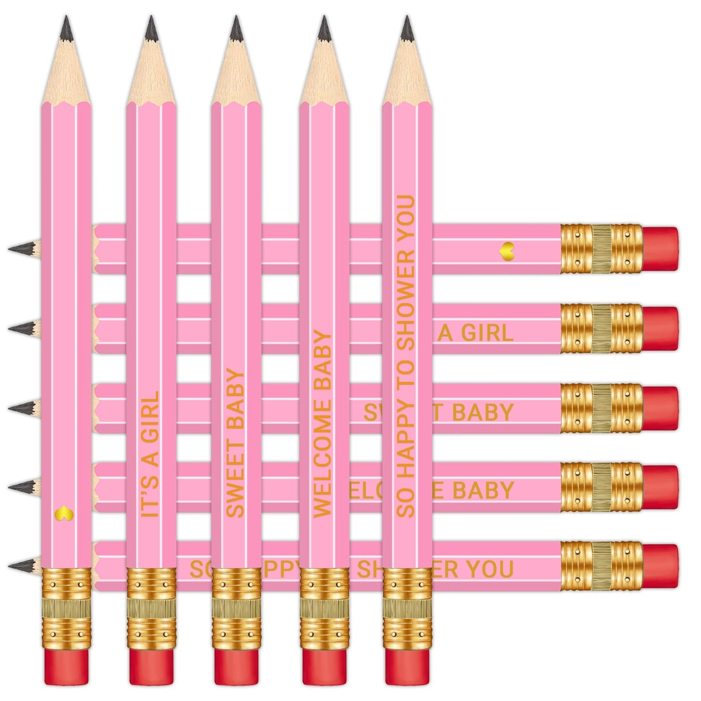 Vusnud 50Pcs - Baby Shower Sharpened Half Pencils With Erasers, Pre-Sharpened Pencils For Baby Shower Games, 4 Inches
