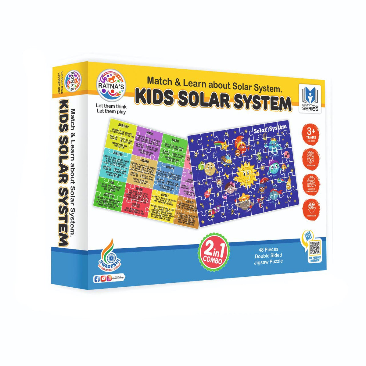 RatnaS Kids Solar System Jigsaw 2 In 1 Combo 48 Pieces Double Sided Jigsaw Puzzle Educational Toys For Kids 3+ Years